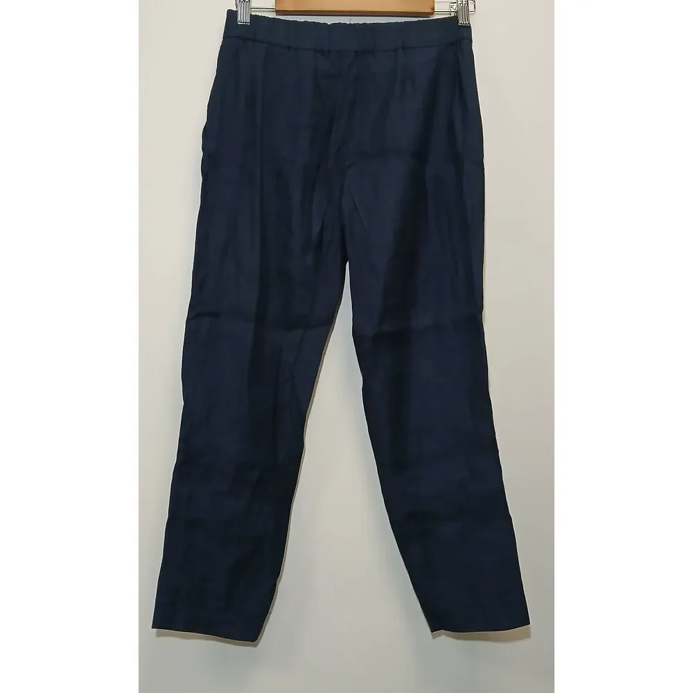 Babaton womens size 4 small linen navy blue pants capsule quiet luxury